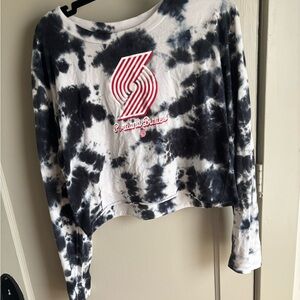 Black and White Tie-Dye Cropped Portland Blazers Sweatshirt